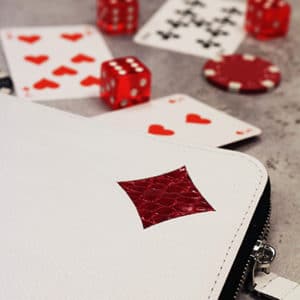 wallet card holder white black spades heart clover diamonds las vegas