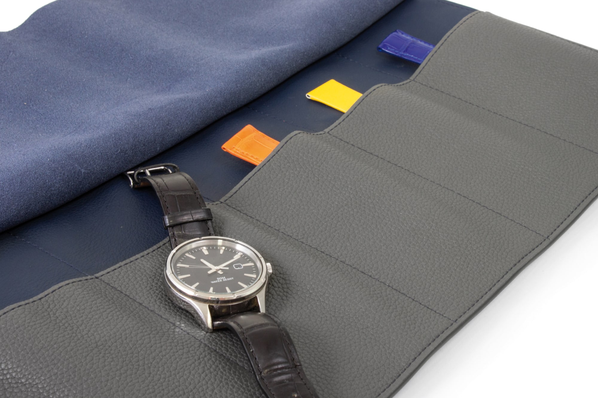 watch roll leather blue green brown watch strap