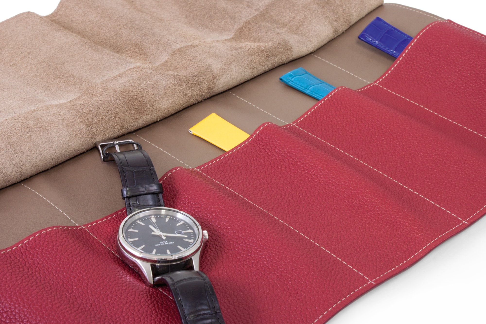 watch roll leather red brown watch strap