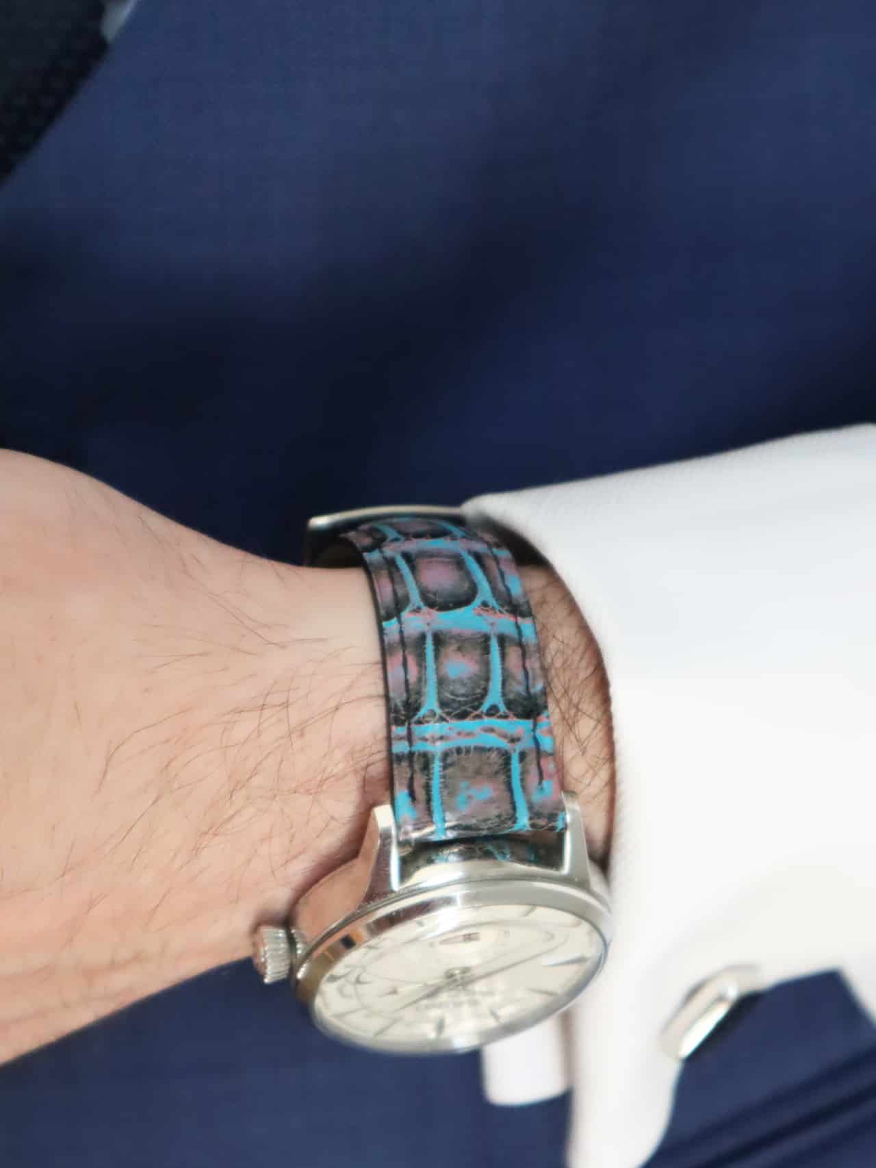 watch strap crocodile jean rousseau pink blue