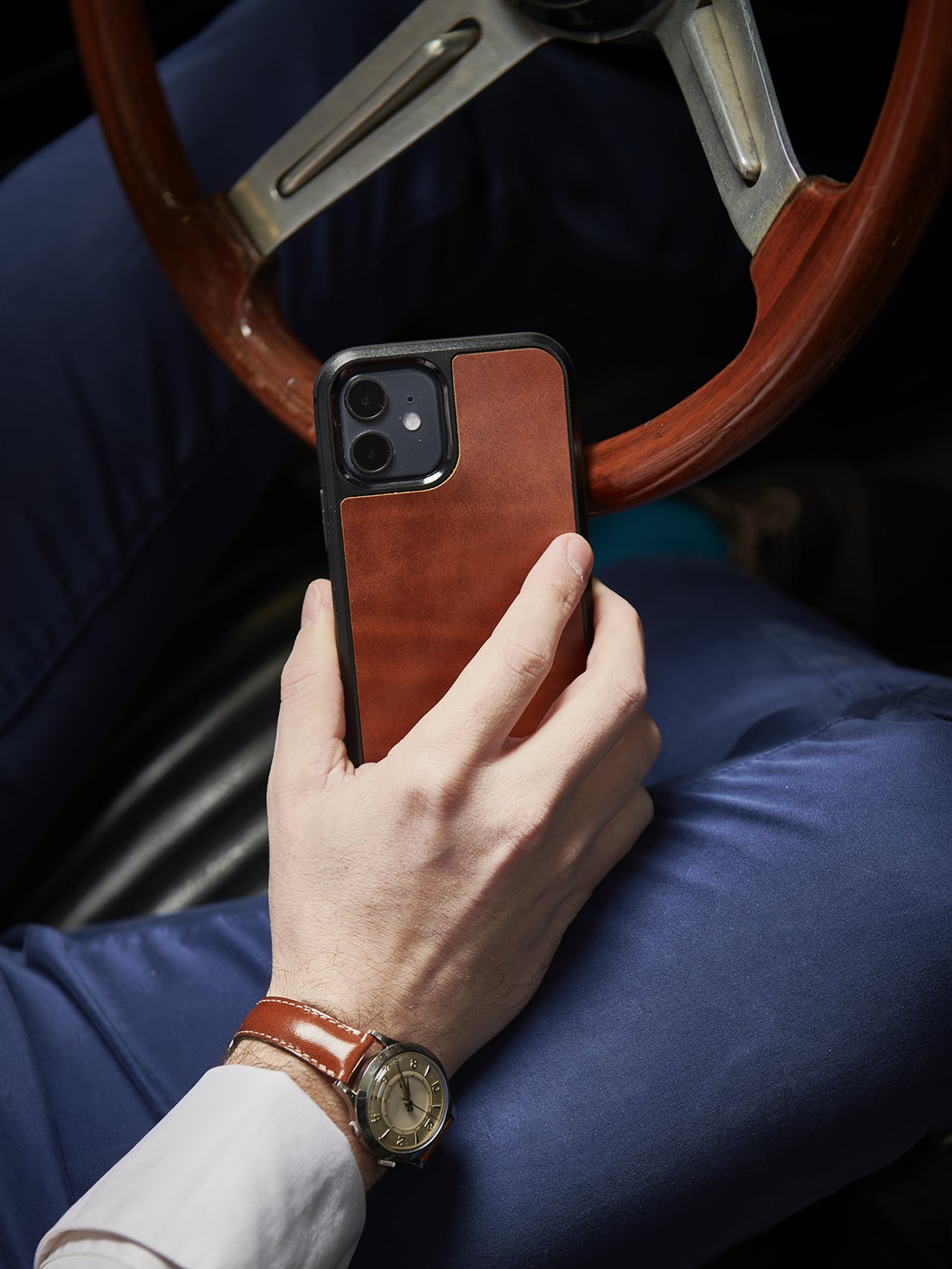 Iphone 12 mini 手機殼金色復古小牛皮:圖片 2