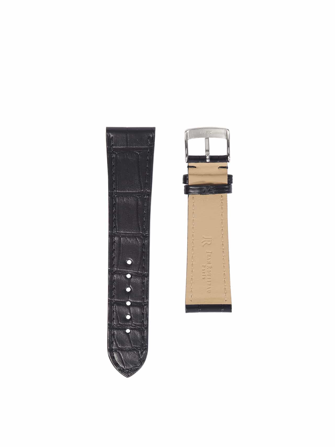 Flat watch band black leather Men