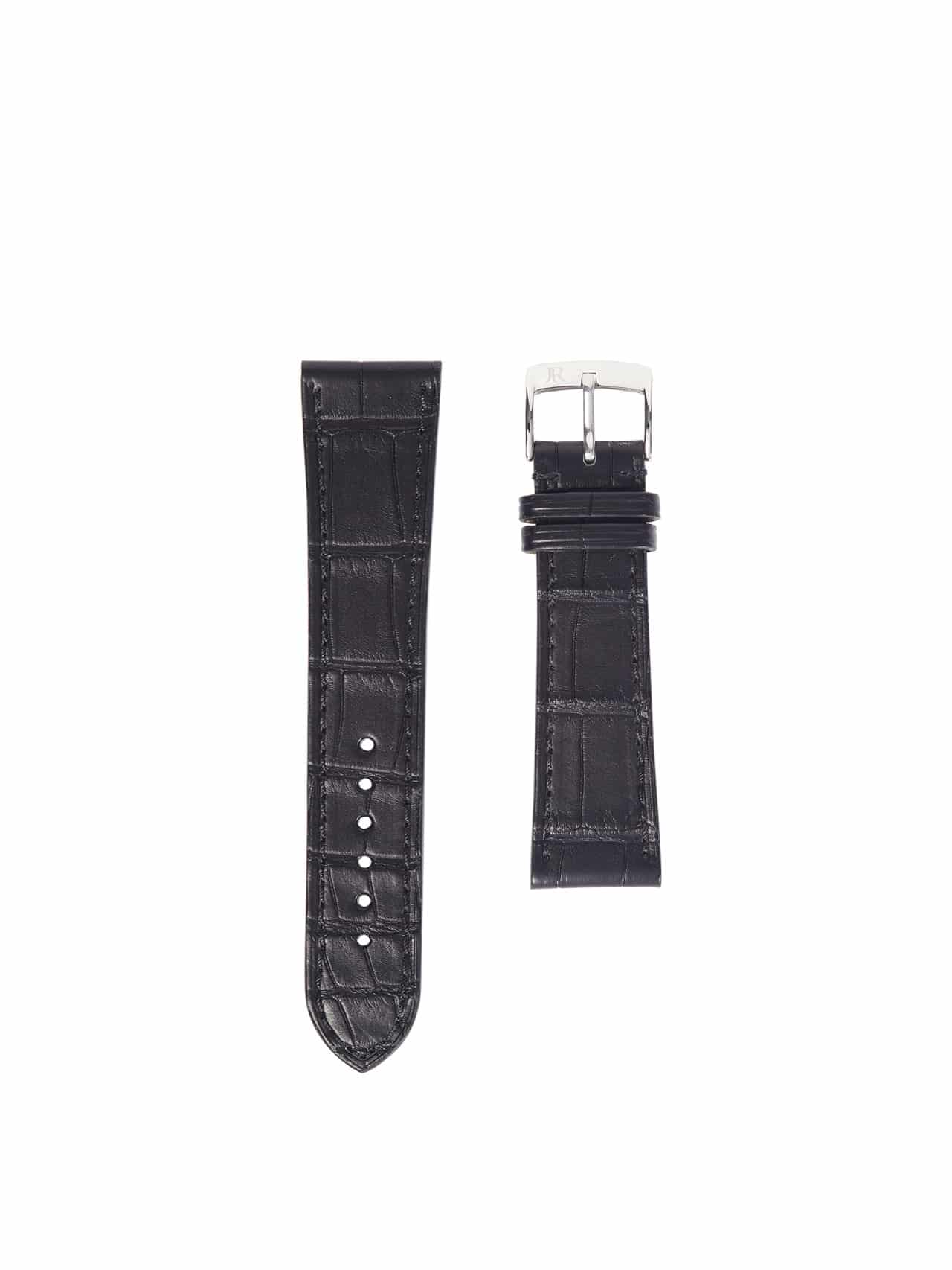Flat watch band black leather Men