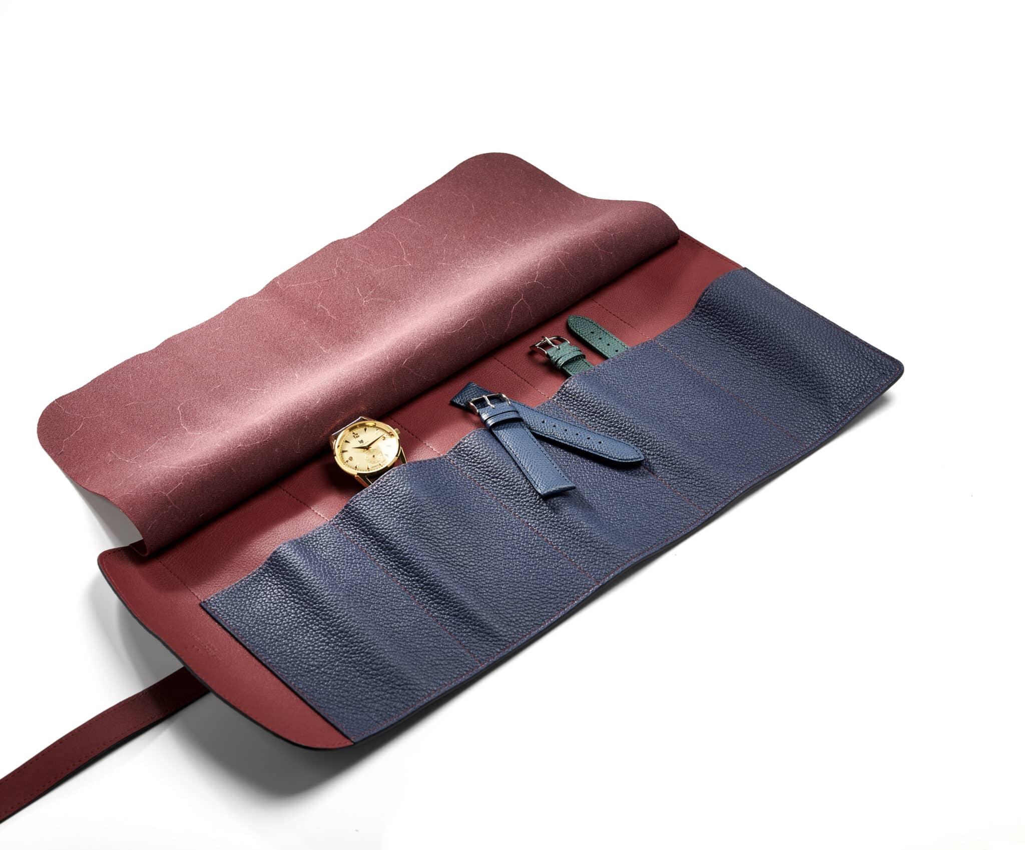 jean rousseau leather goods straps watch roll blue red