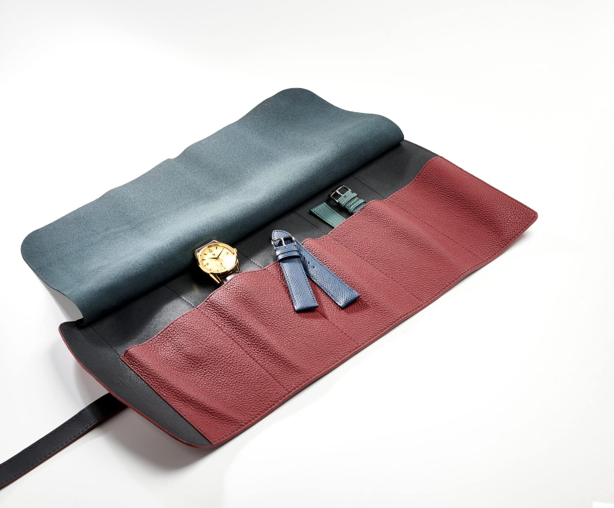 jean rousseau leather goods straps watch roll blue red