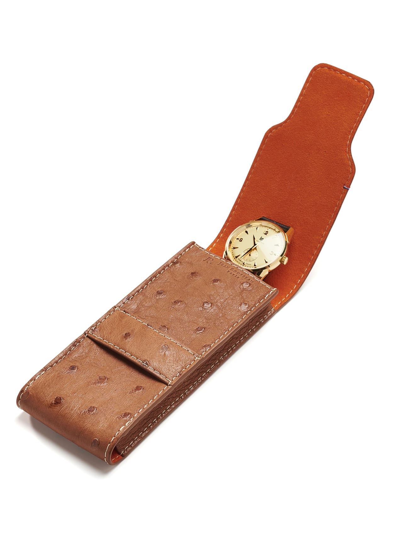 jean rousseau maroquinerie étui montre orange autruche marron