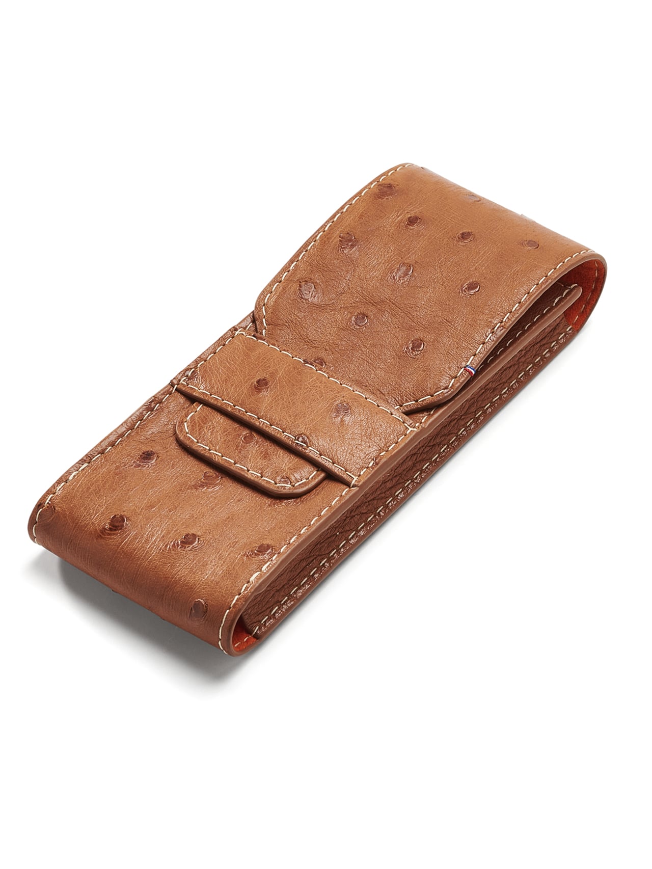 jean rousseau maroquinerie étui montre autruche marron orange